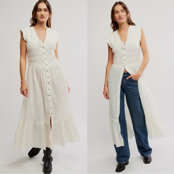 Free People Dresses & Skirts - Free People Ethereal Cottage Desert Dazed Midi Dress Maxi Top Ivory Small Boho